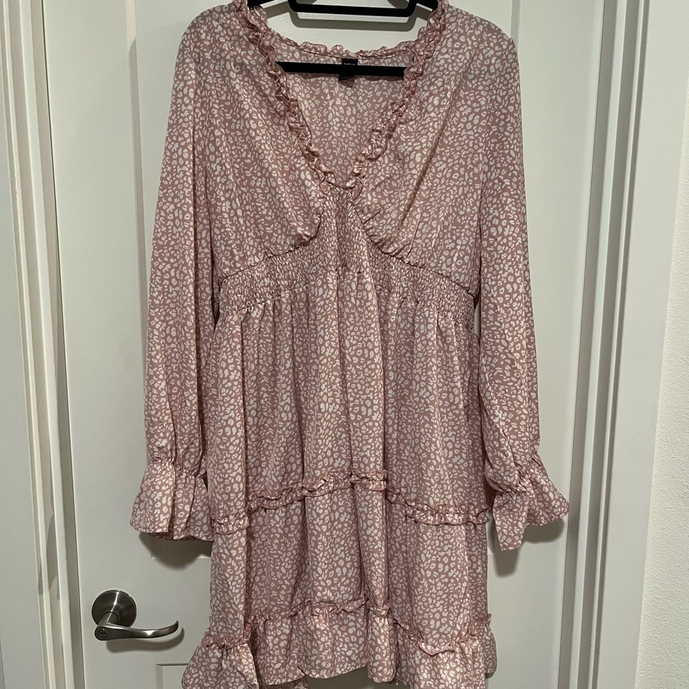 Maternity Shirred Waist Flounce Sleeve Frill Detail All-over Print Dress XXL